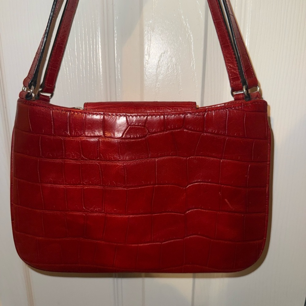 Ann Taylor Red Croc-Embossed Shoulder Bag